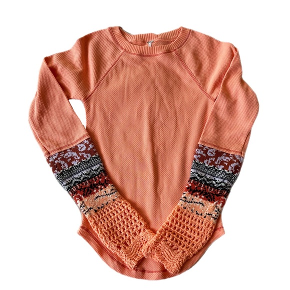 Free People Tops - Free People In The Mix Cuff Top in Orange Combo